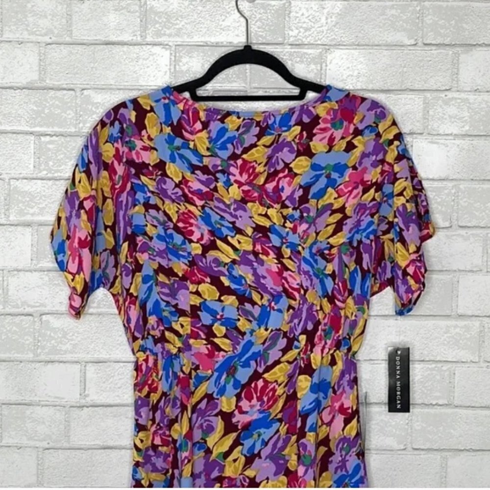 NWT Donna Morgan Floral Short Sleeve Ruffle Hem Dress - Picture 4 of 15